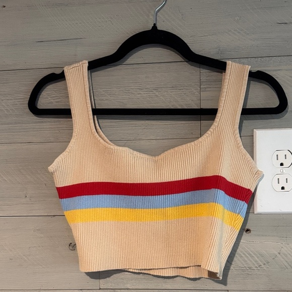 Striped Ribbed Tank Top in Beige, Red, Blue, and Yellow - Picture 4 of 4